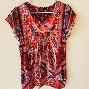 Red pattern blouse